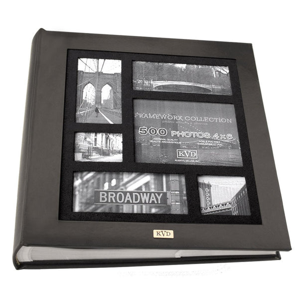 Photo Album 4x6 500 Photos, Personalized Leatherette Frame Cover, Vertical and Horizontal - Black