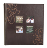 Photo Album 4x6 500 Photos, Personalized Leatherette Embroidered Frame Cover, Vertical and Horizontal - Brown