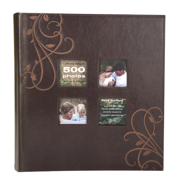 Photo Album 4x6 500 Photos, Personalized Leatherette Embroidered Frame Cover, Vertical and Horizontal - Brown